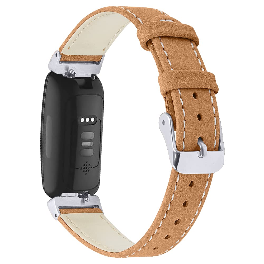 AISPORTS Compatible with Fitbit Inspire/Inspire HR Strap Leather for Women Men, Soft Slim Breathable Sport Wristband Bracelet Replacement Strap for Fitbit Inspire/Inspire HR/Ace 2 Fitness Tracker