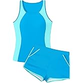 NAPU Girls Swimsuit Two Piece Tankini Swimsuits with Boyshort Ruched Bathing Suit Color Block Teen Girls' Swimwear Size 9-16Y