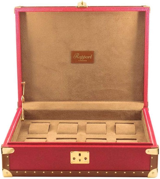Rapport Red Leather Classic Eight Watch Box with Gold Fitments