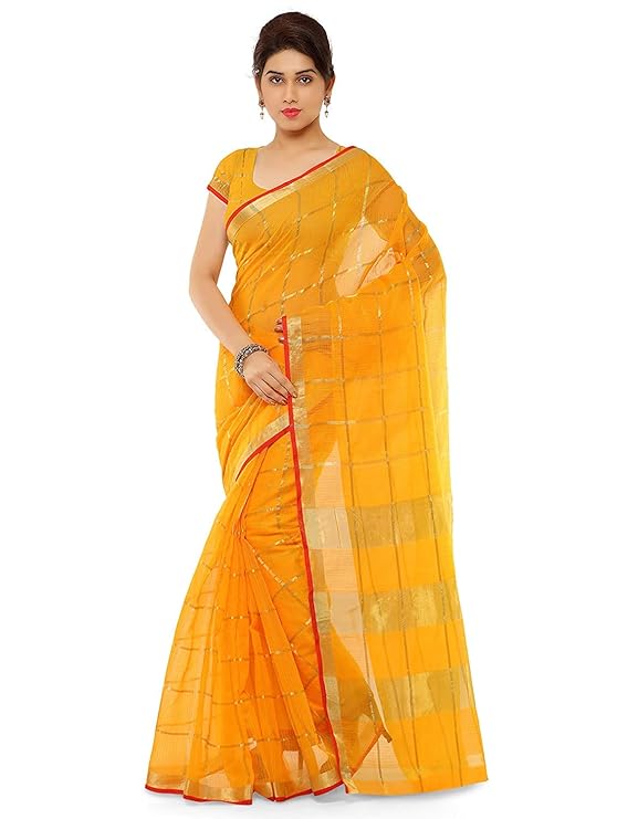 Textile Cotton Kota Doria Zari Stripes saree with unstitched blouse piece