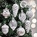 Valery Madelyn Large Glass Christmas Ornaments Set, 10ct White Silver Mercury Blown Glass Christmas Tree Ball Decorations, Winter Woodland Forest Xmas Hanging Teardrop Finial Decor