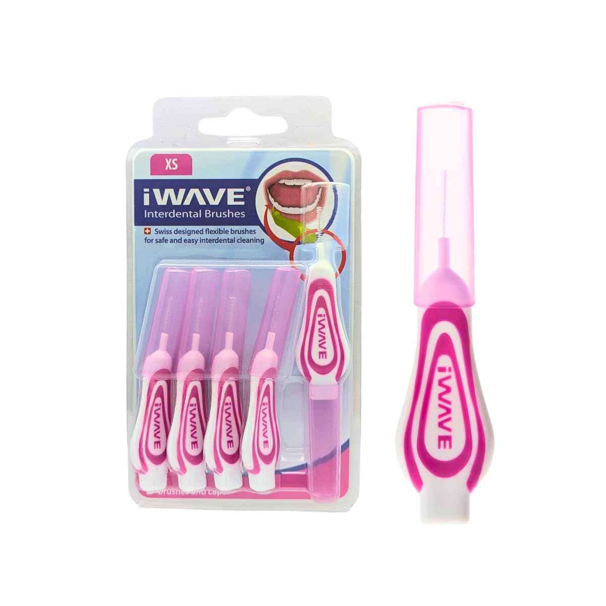 iWave Interdental Brushes Fine Size 0.4mm Pink Pack of 5 – Interdental Cleaning Brushes for Total Teeth Cleaning Plaque Removal Tool