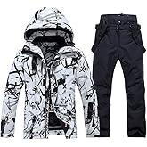 WOWULOVELY Men's Winter Snowsuit Waterproof Windproof Mountain Jacket and Pant Sets Insulated Snowboarding Skisuit