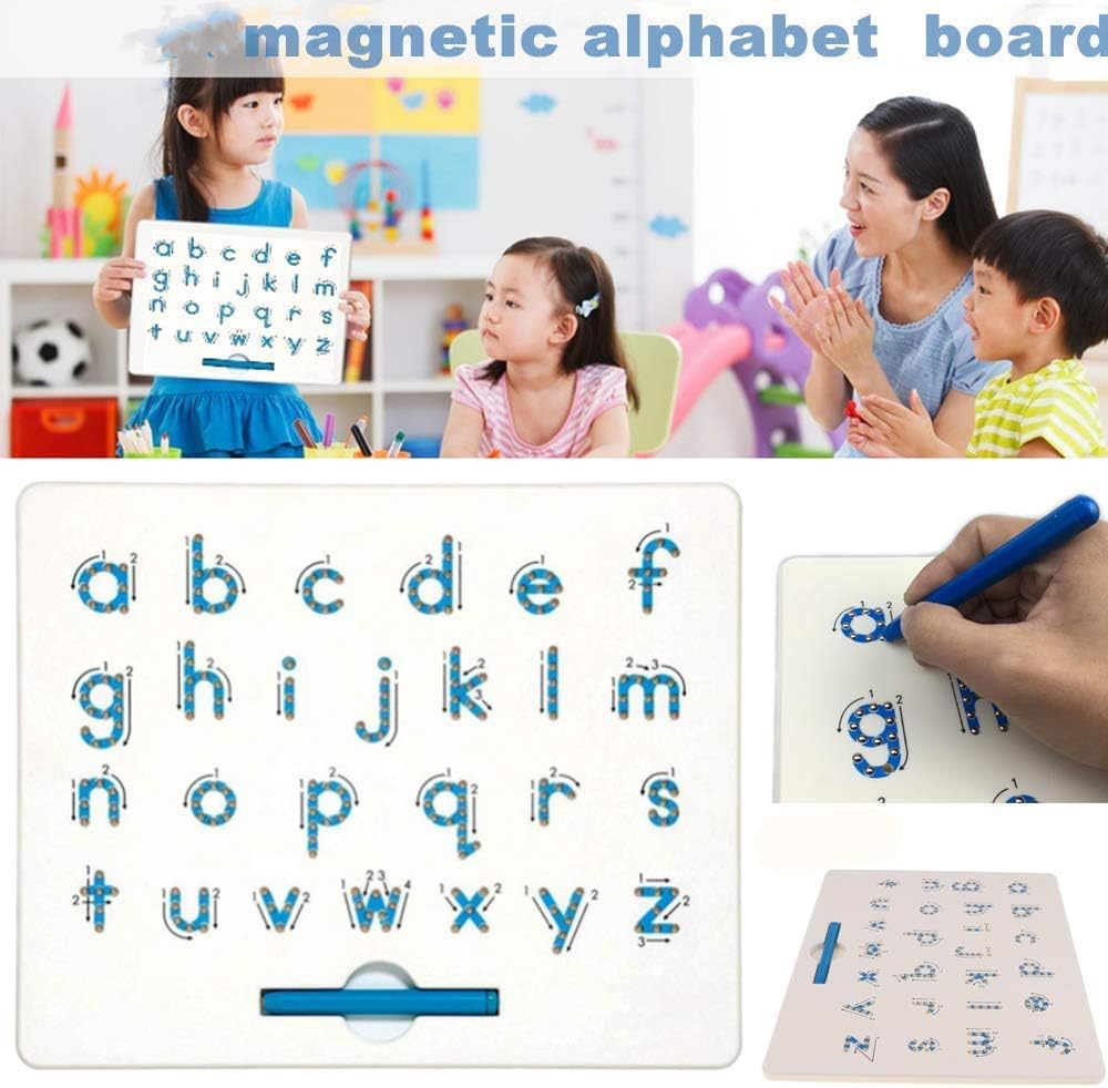 SuperLi Magnetic Alphabet Letter Tracing Board - STEM Educational Learning ABC Letters Kids Drawing Board with Stylus Pens- Best Gift for Boys and Girls (Lower Case)