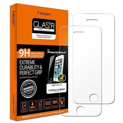 Spigen, 2 Stück, Schutzfolie kompatibel mit iPhone se / 5S / 5 Panzerglas, Easy Install Kit, 9H gehärtetes Glas, Antikratz, G