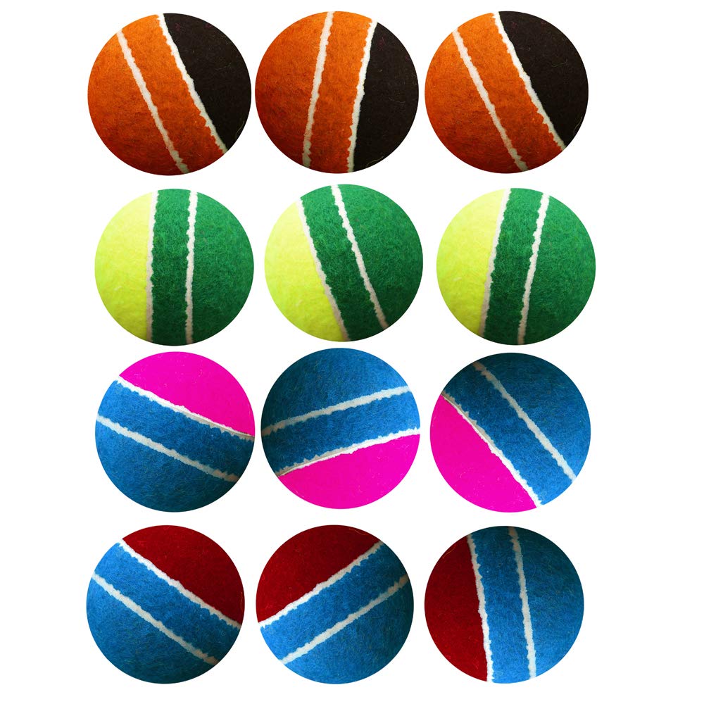 Kosma Set of 12Pc Tennis Cricket Ball | Sturdy & Durable Great for Cricket Practice (With carrying bag - 3Pc Each - Orange/Black, Yellow/Green, Pink/Blue, Red/Blue