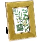 Isaac Jacobs 4x6 Mustard Velvet Picture Frame with Metallic Gold Double Border, Photo Frame, Horizontal & Vertical, Made for Tabletop & Wall Display, for Home and Office (4x6, Mustard with Gold)