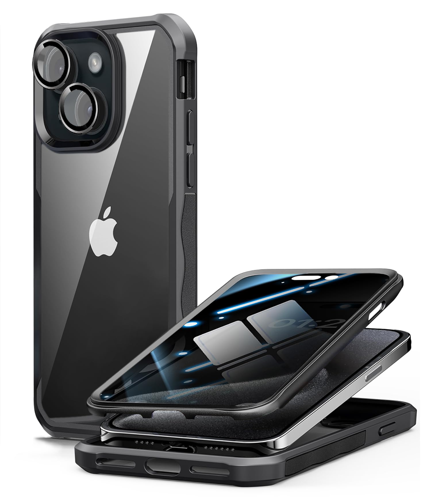 OMGZONE Privacy Case for iPhone 15 Plus 360 Degree Cover,Screen Protector built-in Privacy Tempered Glass and Camera Lens Protector,Full Body Shockproof Bumper Case for iPhone 15 Plus,Black