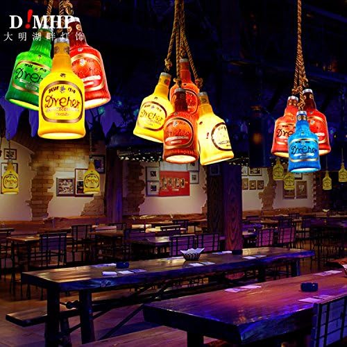 Industrial Vintage Pendant Light American village retro industrial wind wine bottle Chandelier Ceiling Lighting Pendant Lamp E27 Base , blue S [Energy Class A+++]