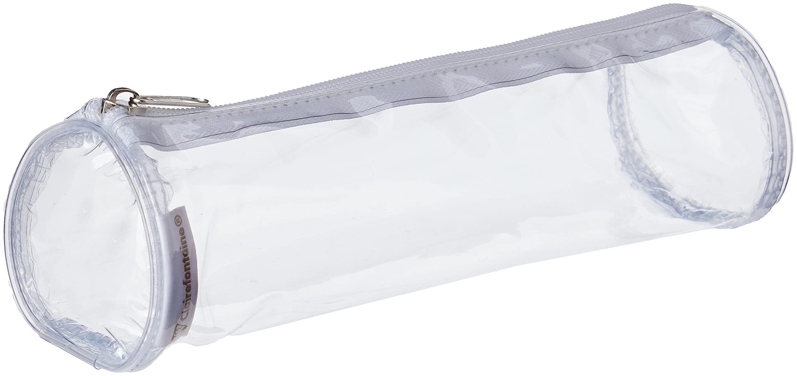 Clairefontaine 8485C - One Large Round Transparent School Pencil Case with Zipper - Dimensions: Ø7 x 22 cm - Perfect for School Exams - Transparent PVC
