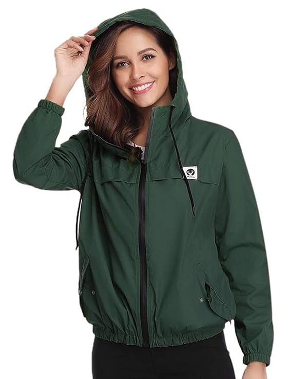 Aibrou Damen Leichte Regenjacke wasserdicht Kurze Windjacke mit Kapuze für den Außenbereich