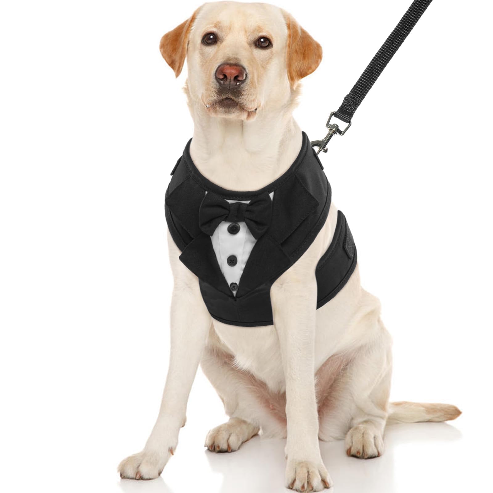 Photo 1 of Kuoser Dog Tuxedo Harness, Adjustable Dog Harness No Pull for Small Medium Dogs, Doggie Wedding Suit with Bow Tie Party Costume