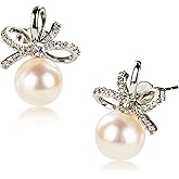 Pearlette Minimalist Pearl Stud Earrings for Women - Classic 6.5-9mm Freshwater Pearl Earrings in Sterling Silver, Hypoallergenic Everyday Earrings, Office & Professional Jewelry Gift