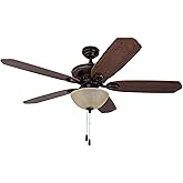 Prominence Home Spring Hollow LED Ceiling Fan with Light, Pull Chain, 3 Mounting Options, 5 Dual Finish Blades and Reversible