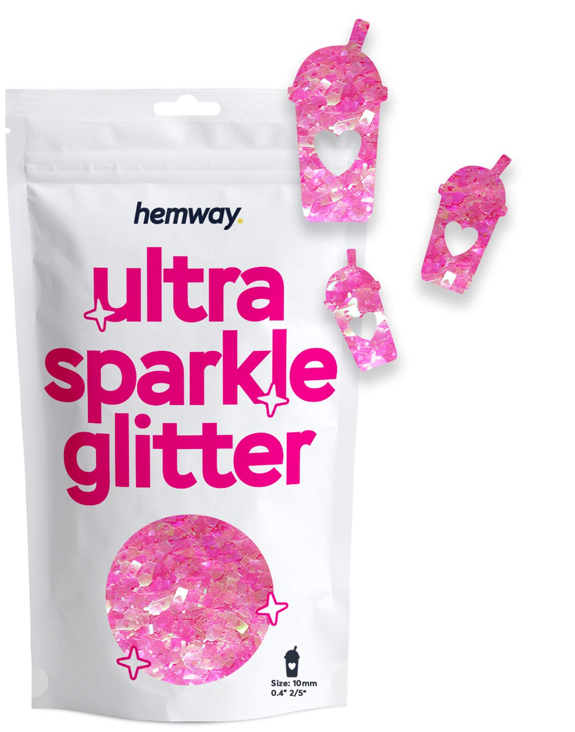 Hemway Ultra Sparkle Glitter Milkshake Shape, 50g, Pink Holographic | Shaped Glitter for Arts & Crafts, Nail Art, Crafting, Card Making, Sparkle Decoration
