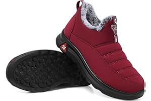 SHIBEVER Winter Boots for Women: Black Warm Fur Lined Slip on Ankle Snow Boots Comfortable Waterproof Outdoor Shoes Size