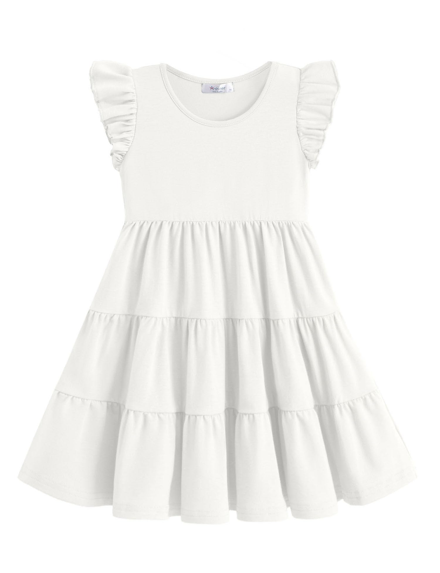 Photo 1 of Arshiner Toddler Dress Girls Summer Ruffle Sleeve Tiered Swing Midi Casual Sundress with Pockets Toddler White 4-5 Years