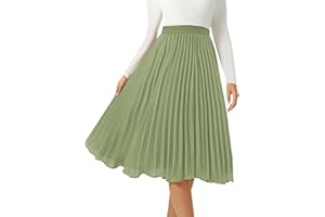SLOWCOLIN Women's Midi Skirt Elastic High Waist Pleated Skirt Knee Length Swing A-Line Casual Flowy Skirts 2025