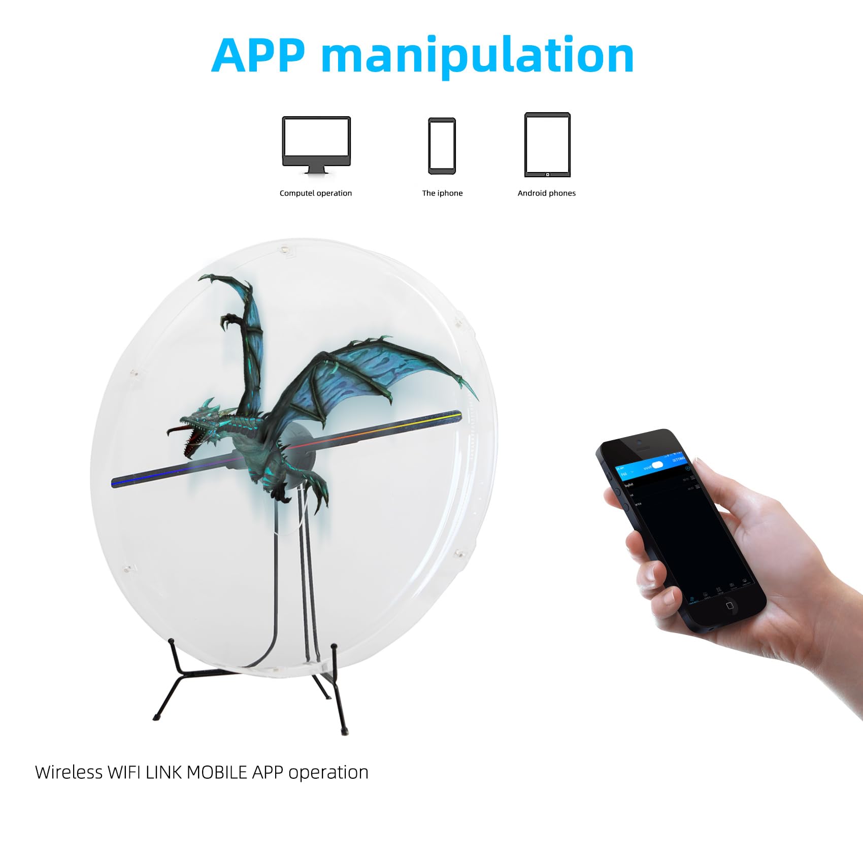 3D Hologram Fan with Cover, 3D Hologram Projector HD LED Advertising Display with Remote and Bluetooth and WiFi,1500 Video Library and for Business,Bar,Halloween (54CM Hologram Fan with Cover)