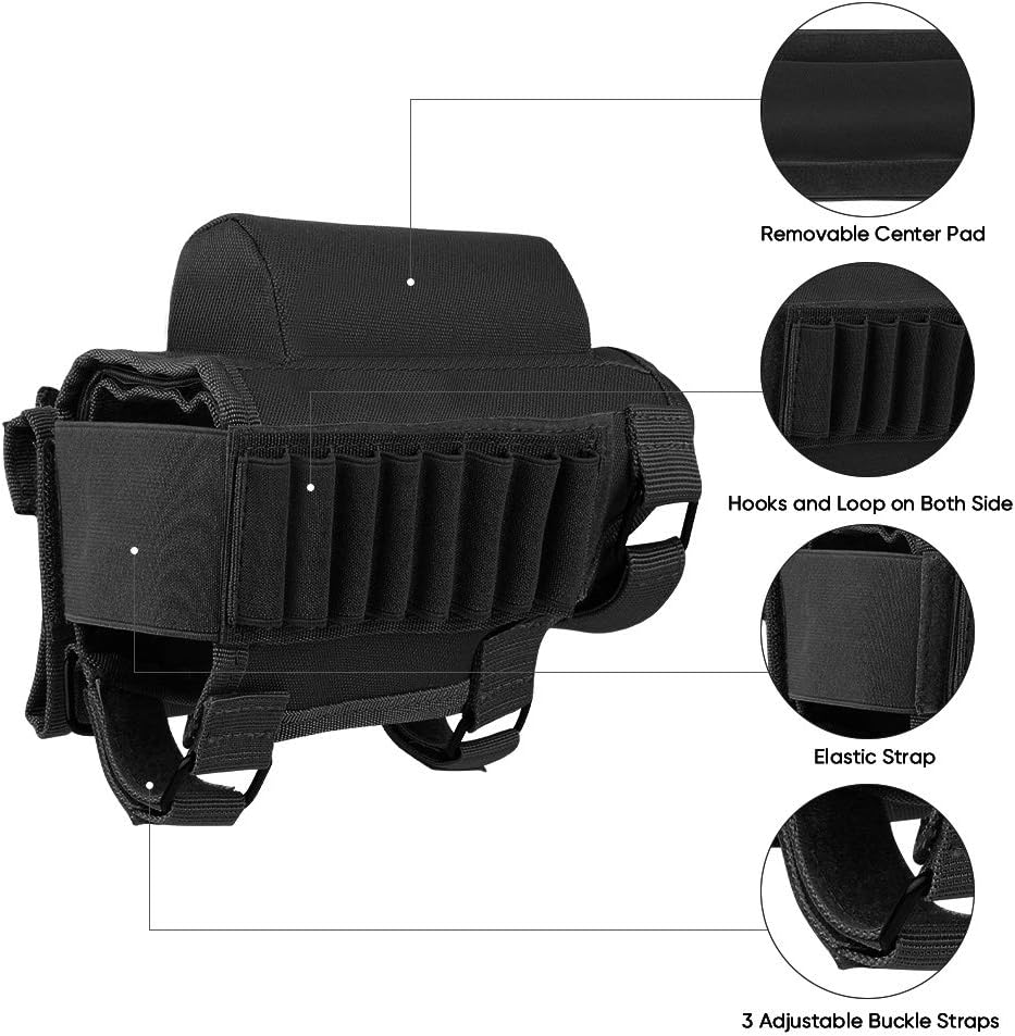 AIRSSON Tactical Rifle Cheek Rest Holder with 2 Molle Pouch for 8 Grid Shells and 2 Different Heights Cheek Leather Pad .22 .223 Cal .308 30-06 .300 .303 & 7.62mm : Sports & Outdoors