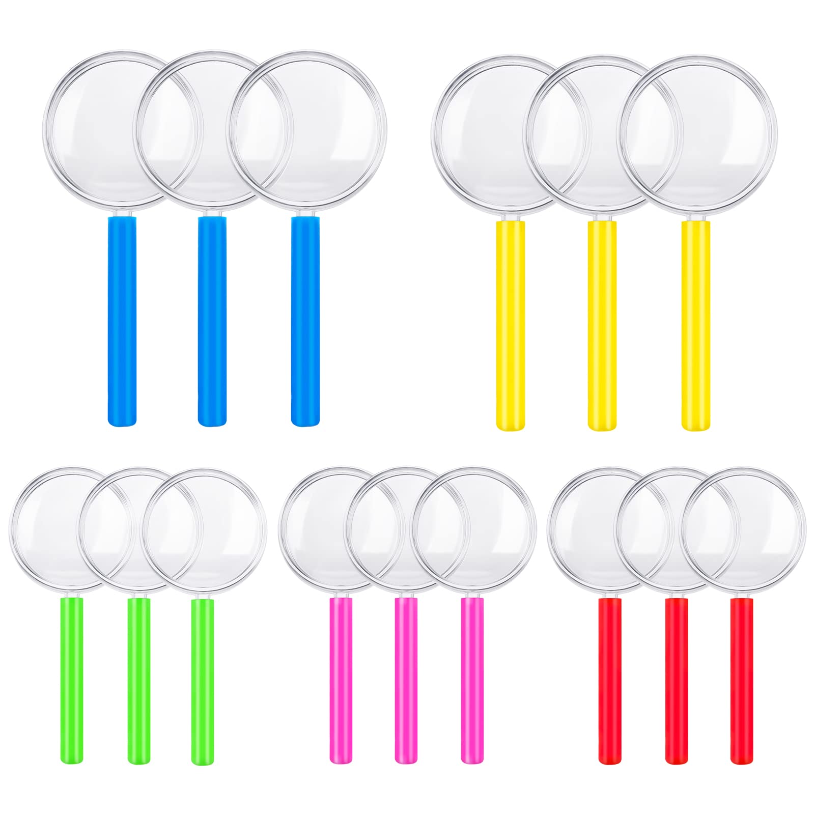 Dacitiery 15Pcs Kids Magnifying Glasses, Portable Mini Magnifying Glasses with Colorful Handle for Children, Handheld Magnifying Glass for Children Science Class Outdoor Observation Party Fun Tool