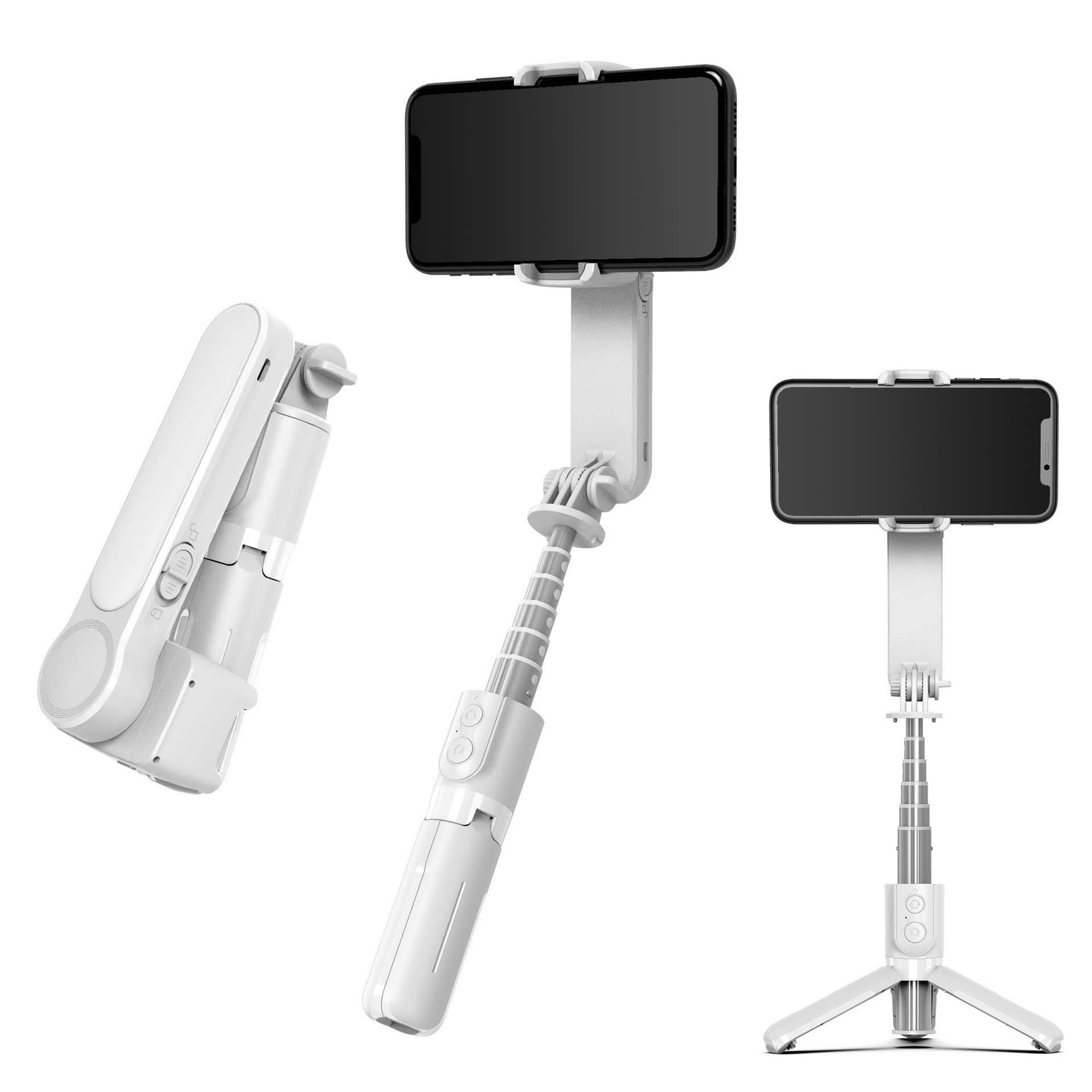 Hesheng 1-Axis Gimbal Stabilizer ,Portable Selfie Stick Tripod for Smartphones with Remote Control,360ยฐ Rotation Auto Balance Vlogging Stabilizer for iPhone & Android Phones (white)