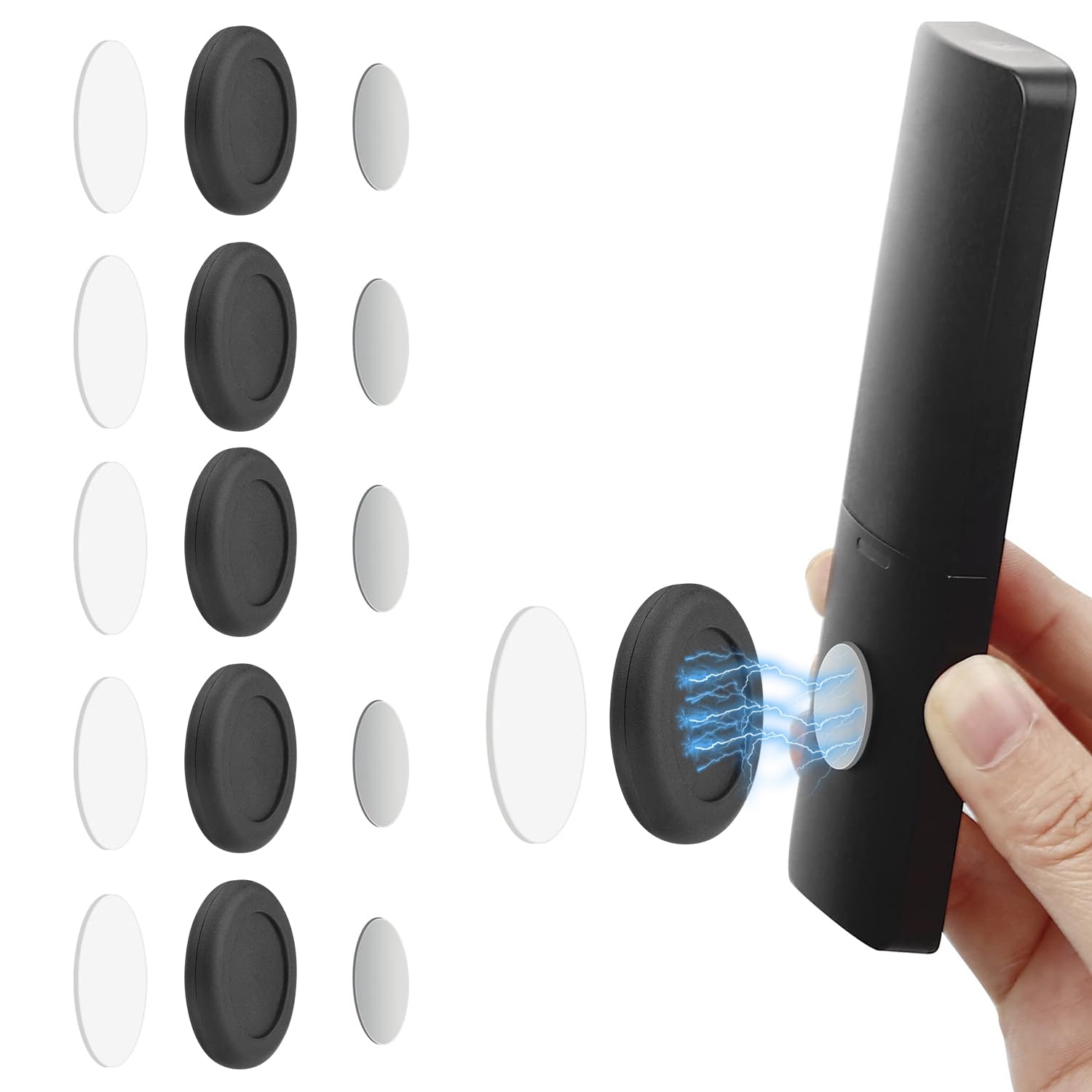 WALLFID 5 Pack N52 High Magnetic Remote Control Holder Wall Mount Holders Hole-Free Phone Charging Organizer Storage Containers for Home Office School Supply Storage (Black Enhanced Version) (5pBp)