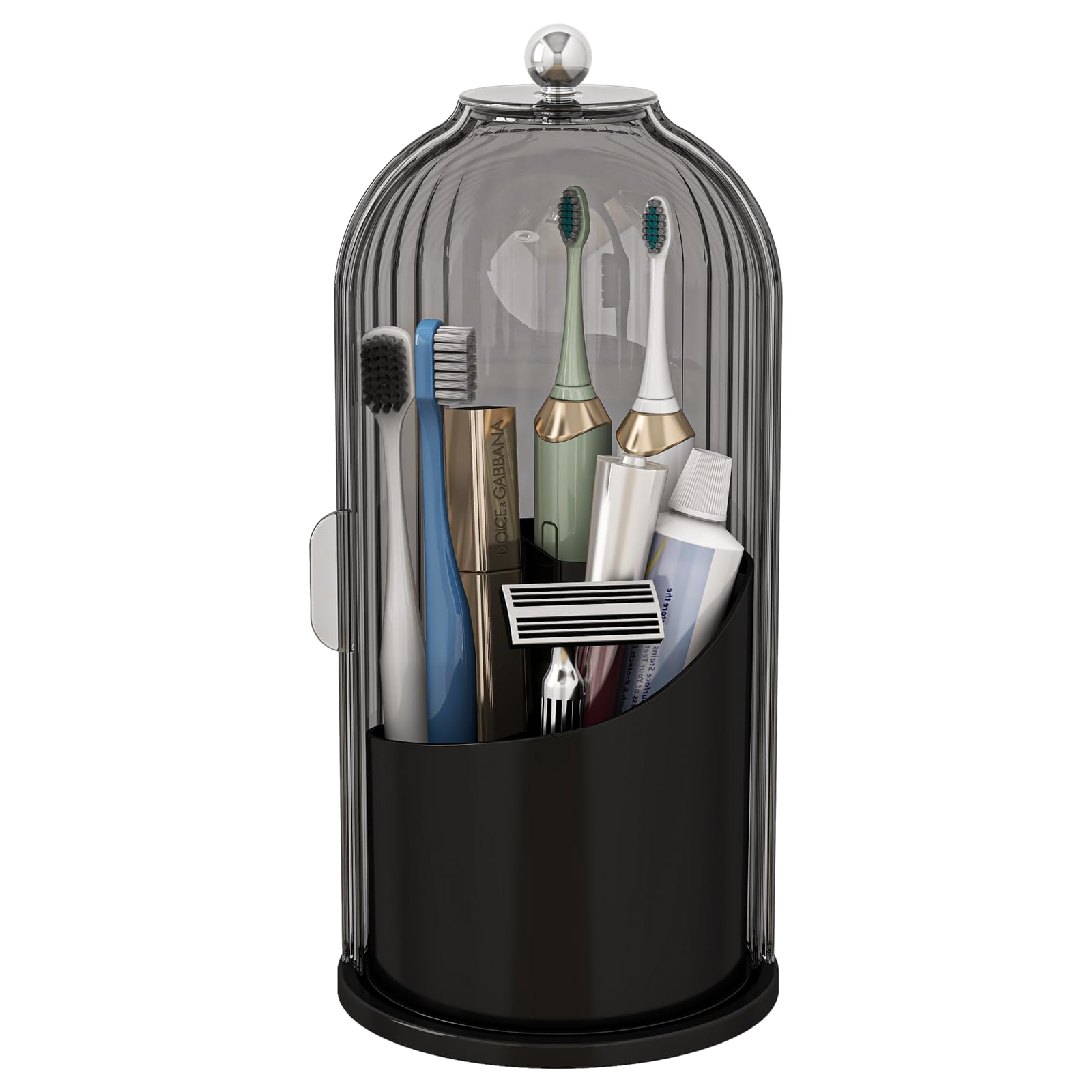 Photo 1 of Zufudo Dustproof Toothbrush Holders with Cover, Rotating Electric Toothbrush and Toothpaste Holder for Bathroom Countertop, 3 Slots Makeup Brushes Organizer, Grey Black