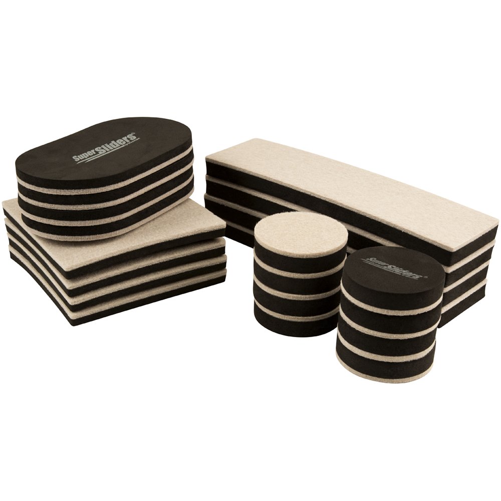 Super Sliders 4712595Z Reusable Felt Furniture Sliders All-in-One Kit for Hard Floor Surfaces PC, Multiple Shapes, Beige, 20 Pieces