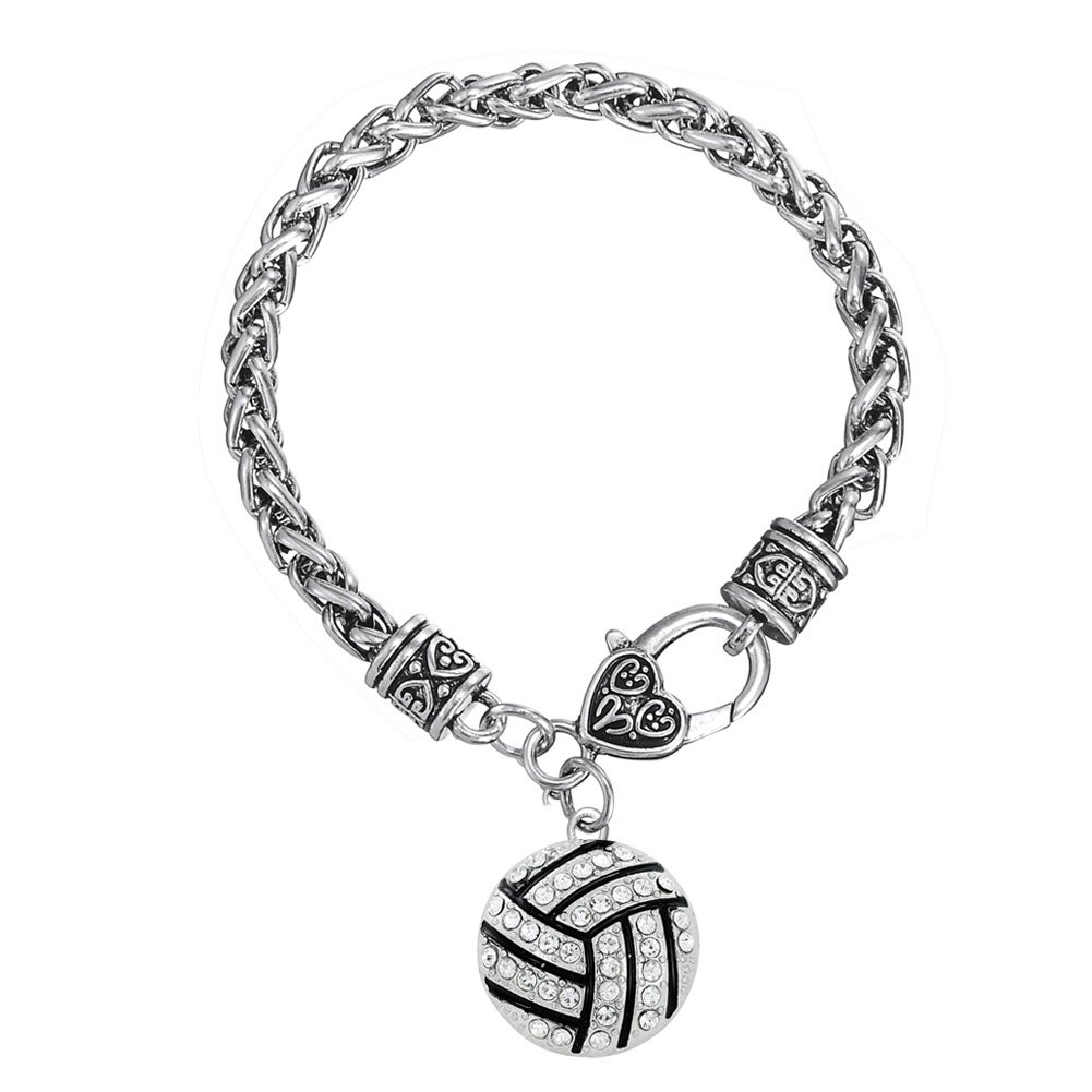 Myshape Enamel Crystal Volleyball Charm Lobster Claw Bracelet Sports Fan Jewelry