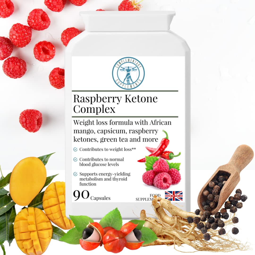 Complementary Supplements - Raspberry Ketone Complex – Weight Loss Formula with Glucomannan, Green Tea & Capsicum – Vegan – 90 Capsules