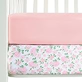 Stretchy Crib Sheets Girl, 2 Pack Baby Crib Sheets Fitted for Standard Crib and Toddler Mattress 52" x 28", Soft and Breathable Fitted Sheets Neutral, Pink & Floral