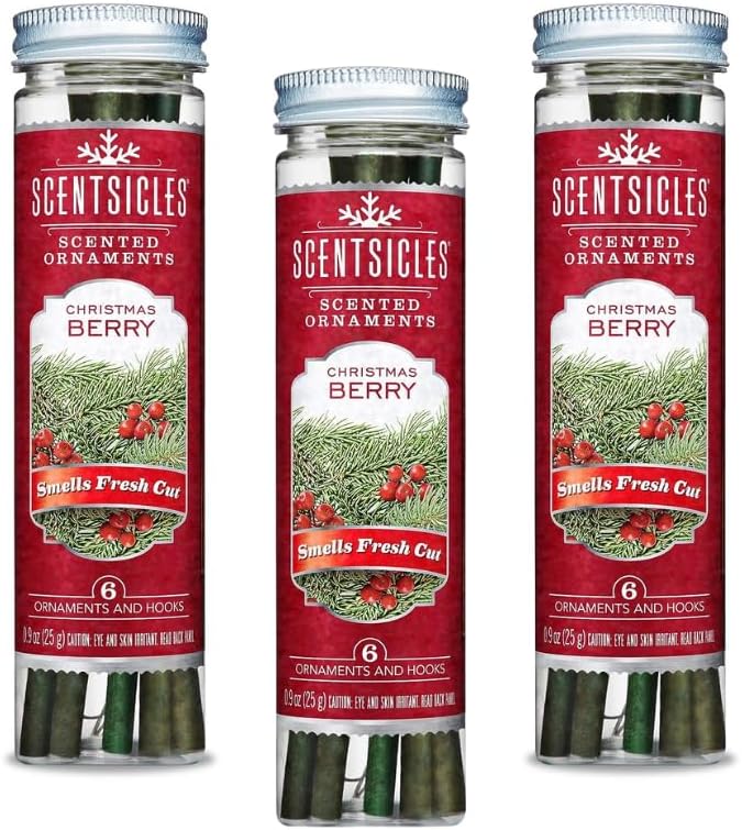 Ornament Hooks - Scentsicles Christmas Berry Scented Ornaments and Hooks (3 Bottles, 18 Sticks)