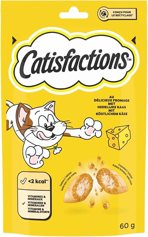 Friandises pour chat au Goût Fromage - Lot de 6 Sachets de 60g - Récompenses Pour Chats Adultes et Chatons