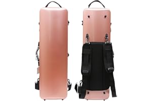 WUQIMUSC Violin case 4/4 Full size High strength Carbon fiber hard shell Durable handles Internal storage with Backpack straps Music Sheet bag (Rose gold,Buckle lock)