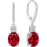 FJ Dangle Drop Earrings 925 Sterling Silver Solitaire Leverback Earrings Birthstone Jewelry for Women