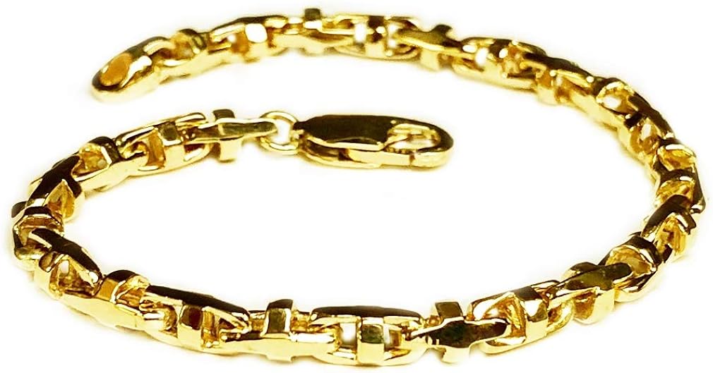 18k Solid Yellow Gold Anchor Mariner Bullet Link Bracelet 4