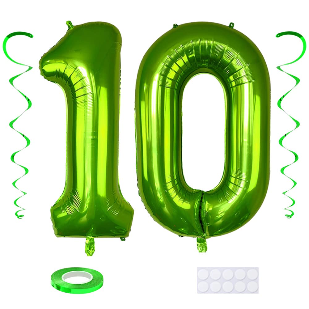 Maigendoo Jumbo 10 Number Balloon 40 Inch Large Digit Balloons Huge Helium Balloon Foil Mylar Balloon with Swirl Decorations for 10th Birthday Party Graduation Celebration Anniversary Event, Green