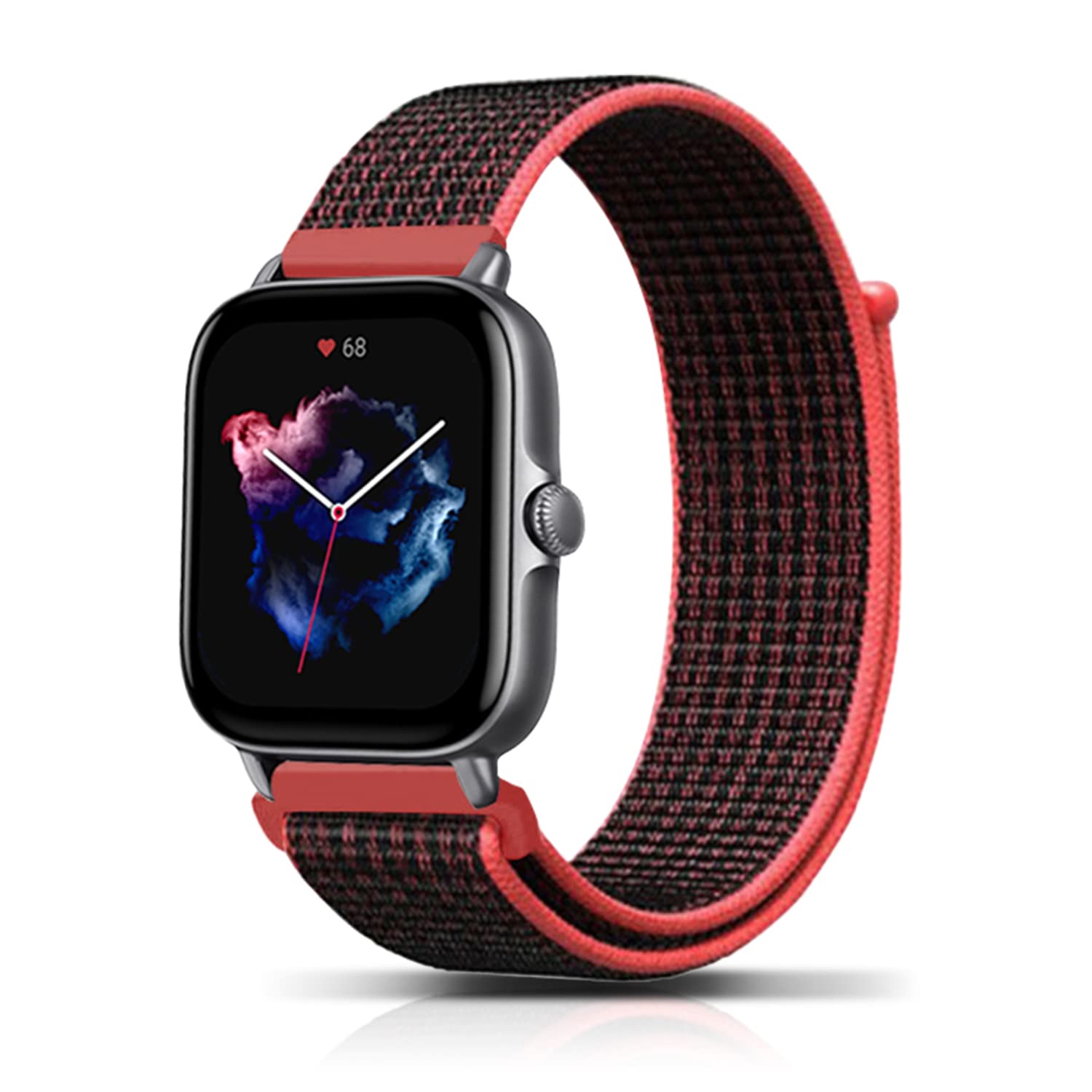 PaceBid 20mm Nylon Strap Compatible with Amazfit Active 2 Square/GTR Mini/GTS 4/4 Mini/Bip 3/Bip3 Pro/GTS 3/2, Soft Adjustable Nylon Watch Band for Amazfit Active 2/GTR 42mm/Bip S - Black/Red