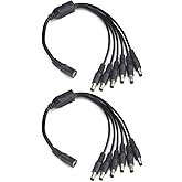 Security-01 2-Pack 1 Female to 6 Male DC Power Output Y Adapter Cord 5.5mm x 2.1mm,1 to 6 Way DC Power Splitter Cable for Sec