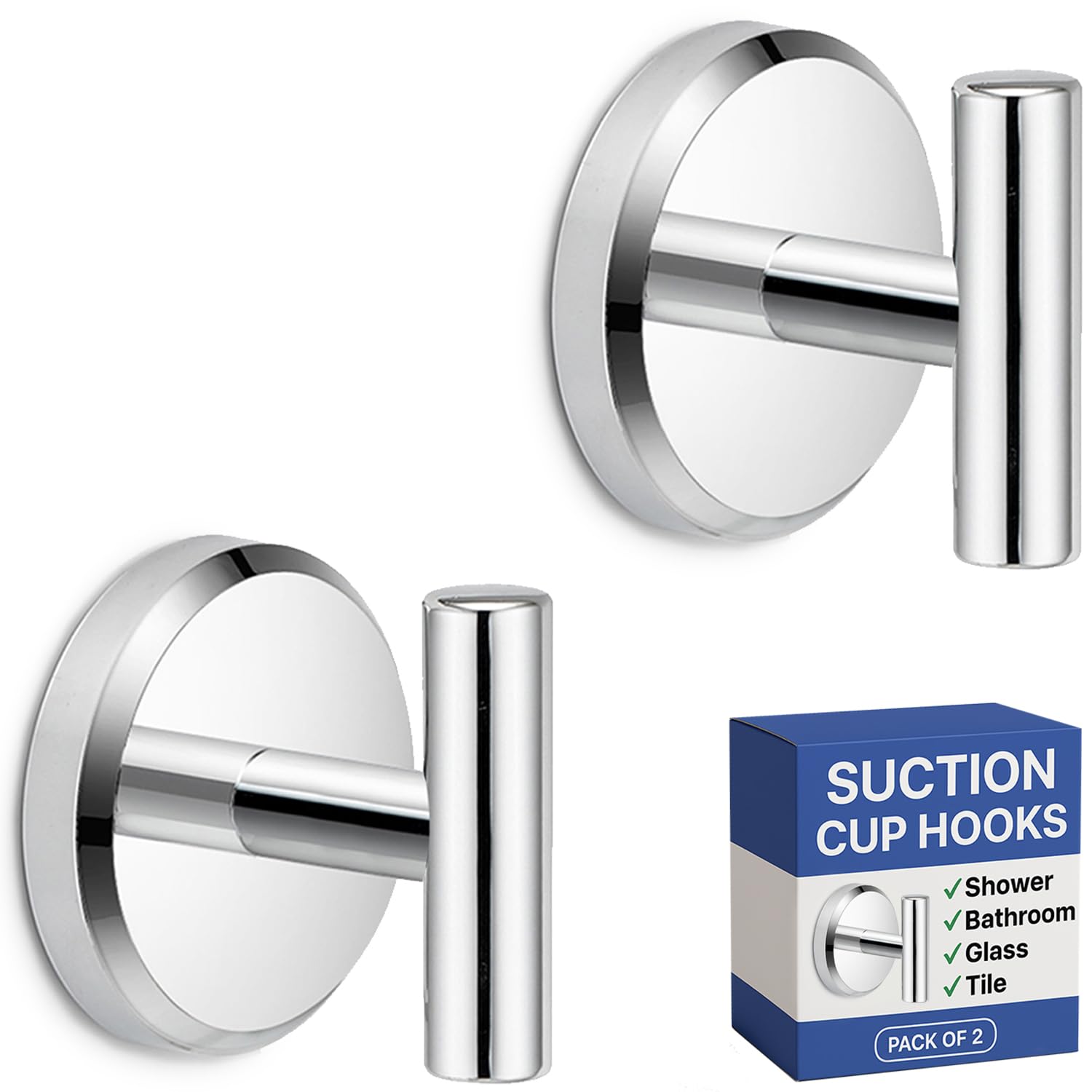 Photo 1 of HOME SO Suction Cup Hooks T Shape (2 or 4 Pack) (Chrome, 2, Count)