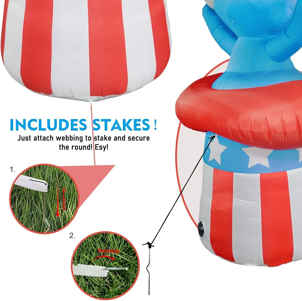 GOOSH 6.5 ft Tall Independence Day Inflatable Bear with Star Spangled Top Hat and American Flag Blowup Inflatables with Build-in LED Lights for Party Indoor,Outdoor,Yard,Garden,Lawn Decorations: Garden & Outdoor