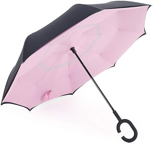 Double Layer Inverted Reversible No Drip Umbrella with C Shape Handle (Nevy Blue)