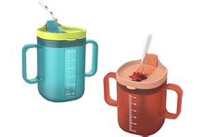 JFGLORIX Spill Proof Sippy Cups for Seniors & Adults -10.2oz(300ml) with 2 Handles & Straw Lid, Elderly Drinking Cups for Pat