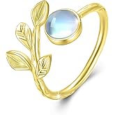 CUOKA MIRACLE Gold Leaf Moonstone Ring S925 Sterling Silver Leaf Moonstone Rings For Women Gold Leaf's Adjustable Rings Moonstone's Jewelry For Women Mother's Day Jewelry Gifts