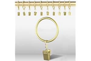 IFELS Curtain Rings with Clips 40 Pack, Gold Curtain Clips with Rings, Drapery Rings 1.26 Inch Interior Diameter, Curtain Hooks with Clips Fits Up to 1 Inch Curtain Rod, Metal (Gold,1.26"| 40 PC)
