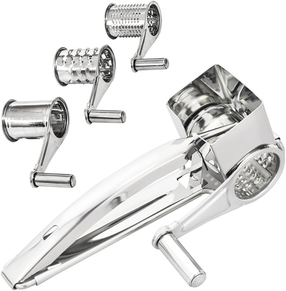 Rotary Cheese Grater-Stainless Steel Multipurpose Cheese Grater Shredder Cutter Grinder with 3 Drum Blades by VASTING ART