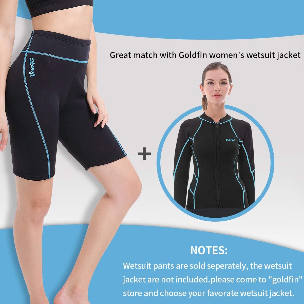 SS013 2mm Neoprene Shorts Black/Blue, L GoldFin Womens Wetsuit Shorts