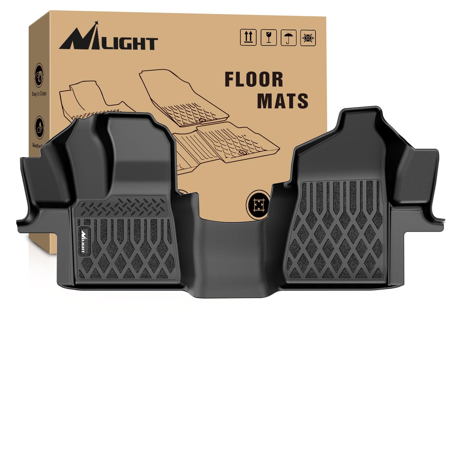 Nilight TPE Floor Mats for Ford Transit 150 250 350 350HD w/Carpet Flooring (No for Connect) 2015 2016 2017 2018 2019 2020 2021 All Weather Custom Fit Heavy Duty Floor Liners Image