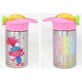 Zak Designs Trolls 2 -Stainless Steel Water Bottle with One Hand Operation Action Lid and Built-in Carrying Loop, Kids Water Bottle with Straw Spout is Perfect for Kids (15.5 oz, 18/8, BPA-Free)